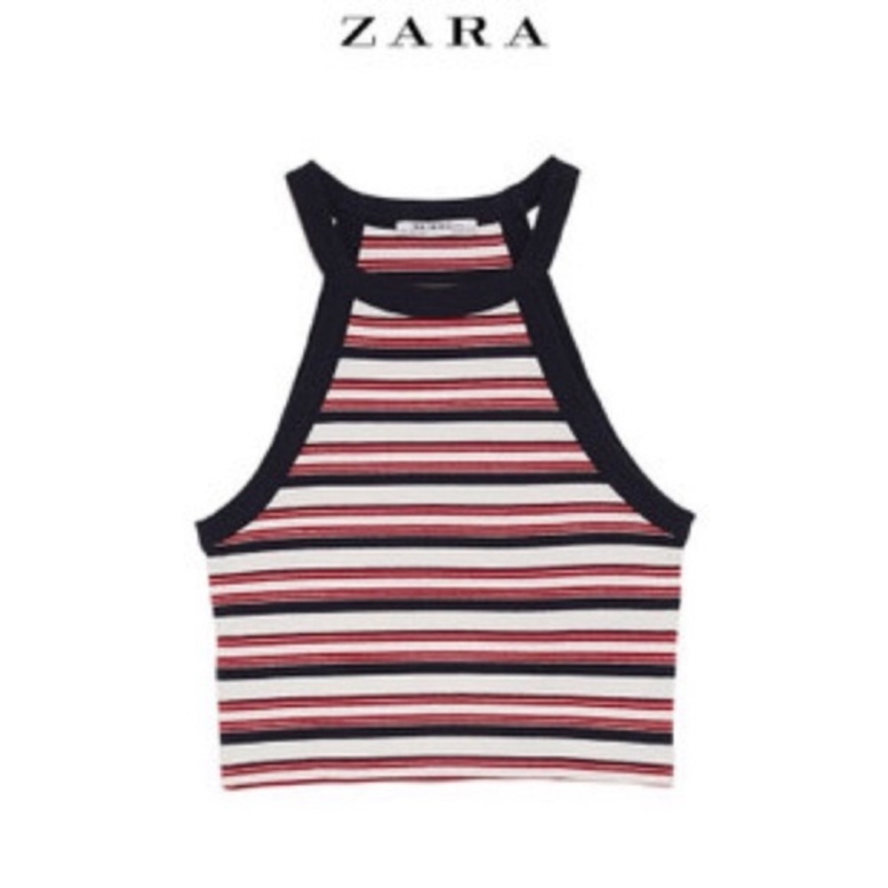 Zara TRF Sleeveless Striped Crop Top - Picture 2 of 6